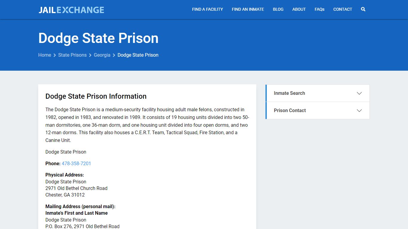 Dodge State Prison Inmate Search, GA - Jail Exchange